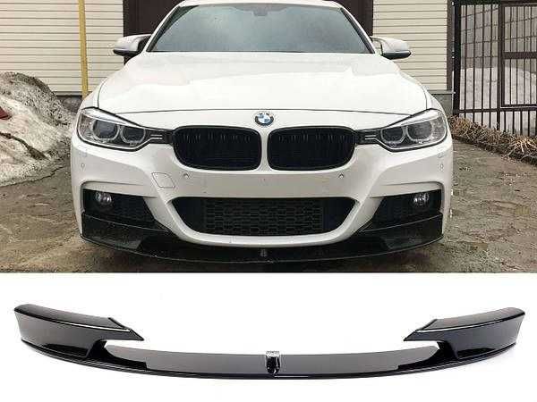 Спліттер губа дифузор | Накладка бампера BMW F30 F31 чорний глянець