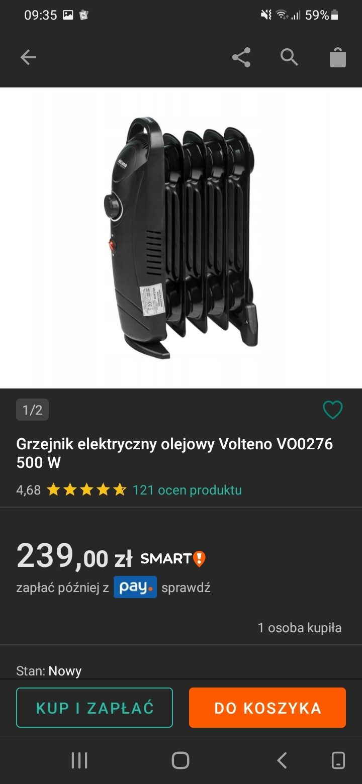 Grzejnik elektryczny olejowy Volteno  500 W