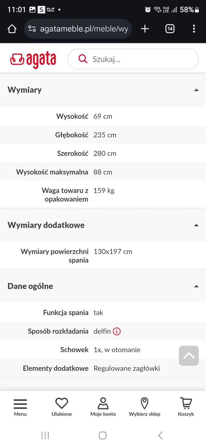 Narożnik rozkładany szary FABIO prawy Agata meble