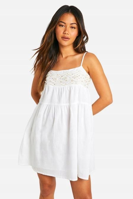 Boohoo 38 M Biała Sukienka Zdobiona Mini J29572