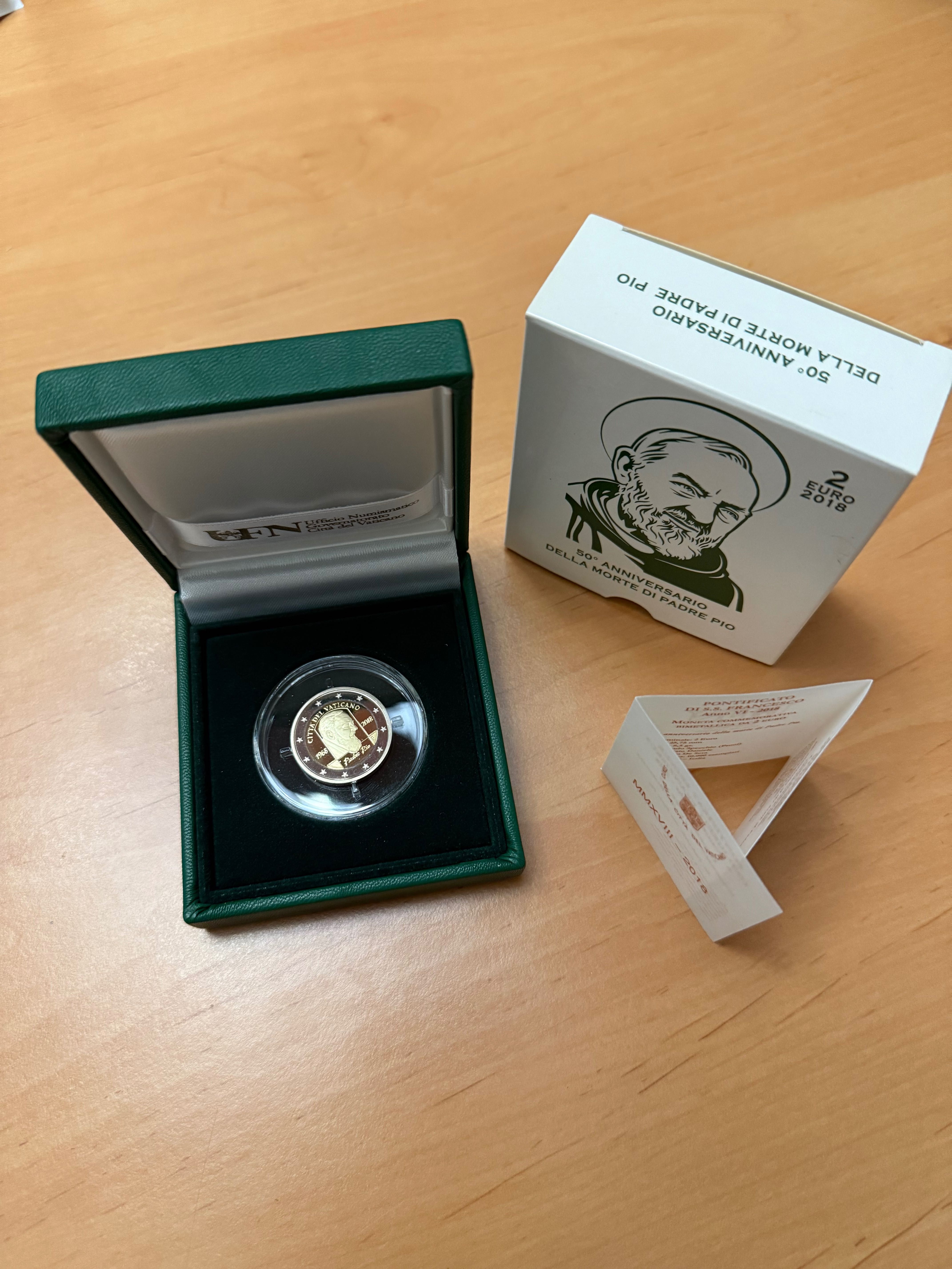 Moeda 2€ Vaticano Padre Pio proof 2018
