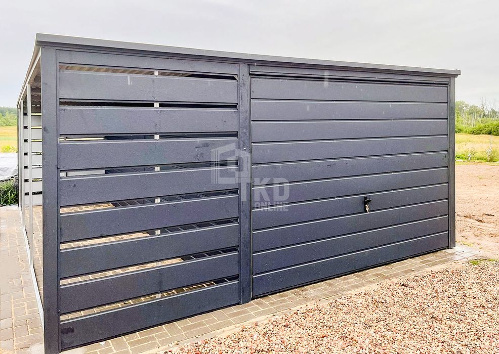 Garaż Blaszany 3X6M + Wiata 1,2M Brama Uchylna Dach Spad Tkd254