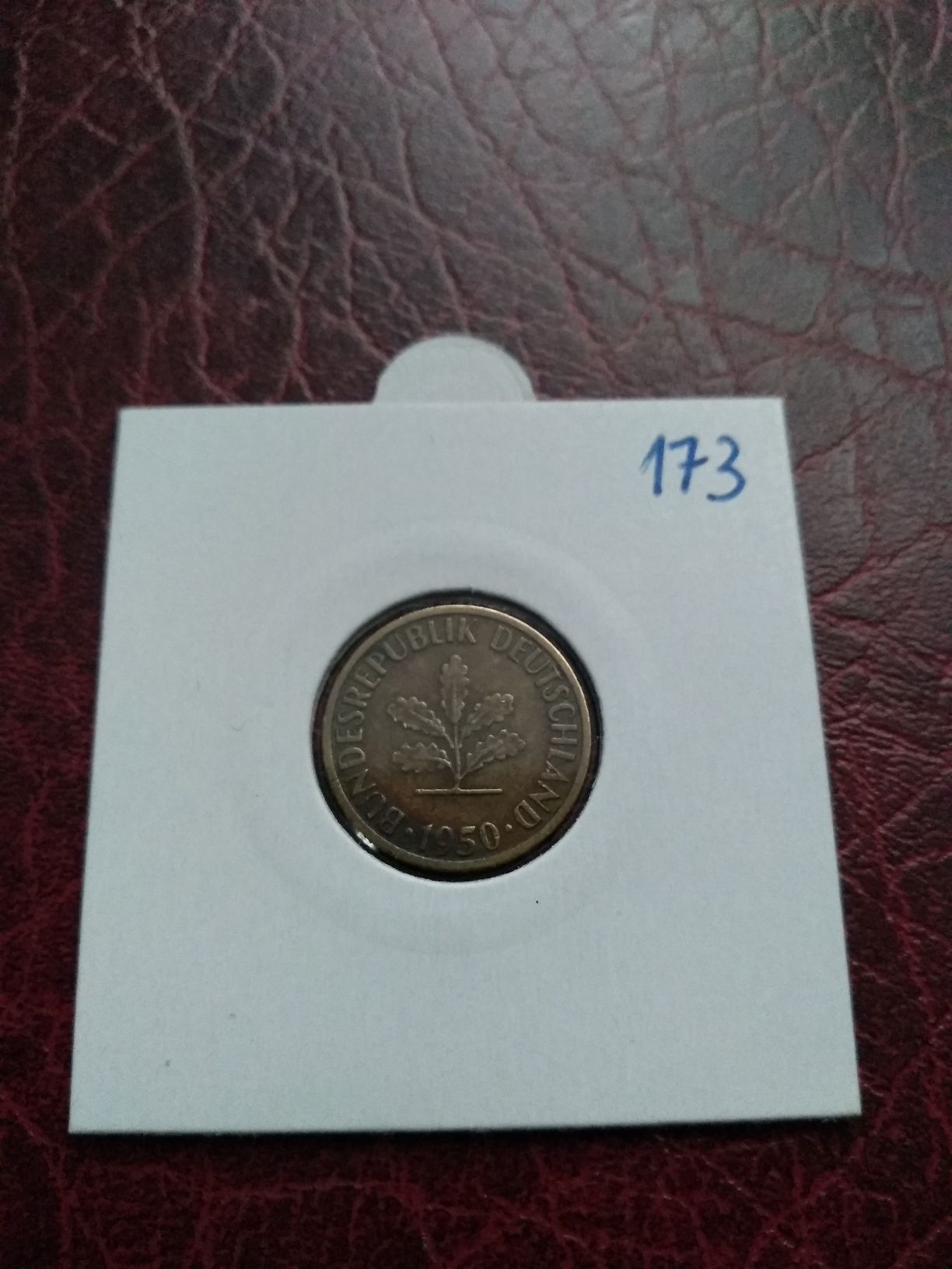 Moneta Niemcy RFN 5 fenigów 1950 J