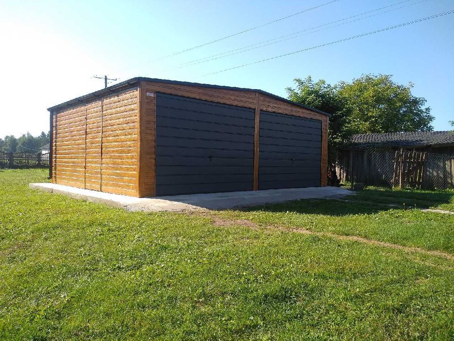 Garaż blaszany 2 stanowiska 6x6 dwuspad drewnopodobny PRODUCENT (197)