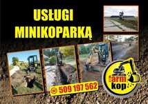 Usługi minikoparką, niwelacja koparka