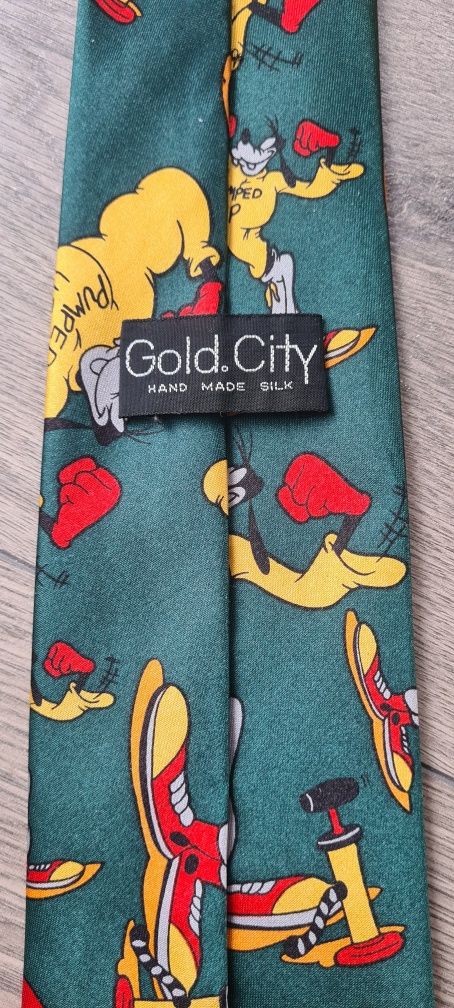 Vintage krawat Goofy Disney 100% jedwab silk Gold City vintage tie