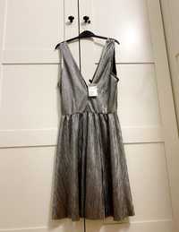 Nowa srebrna metaliczna błyszcząca sukienka na święta i sylwestra