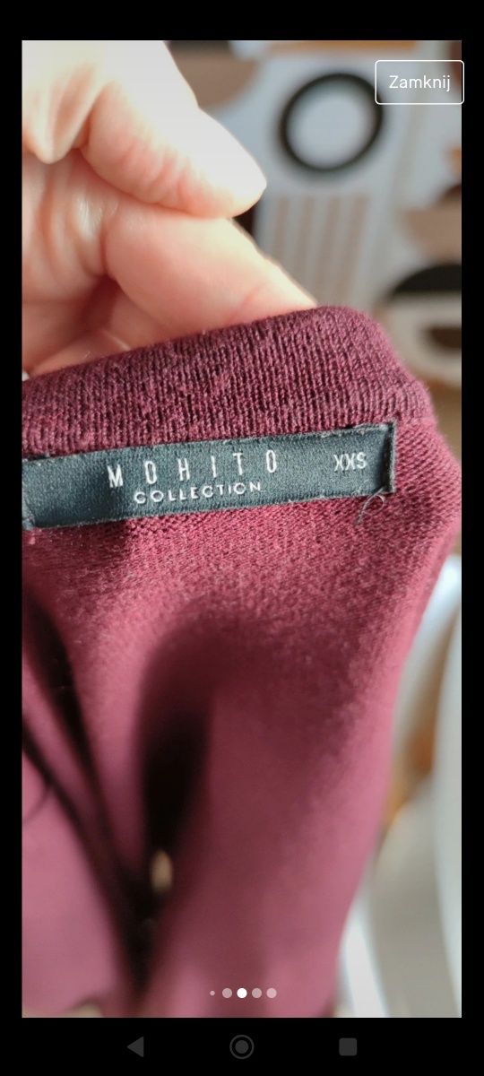 Sweterek sweter półgolg dzianinowy Mohito XXS/XS/S bordo bordowy wisko