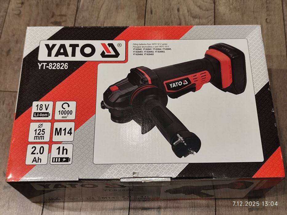 Szlifierka kątowa akumulatorowa 18V Yato 82826 + akumulator