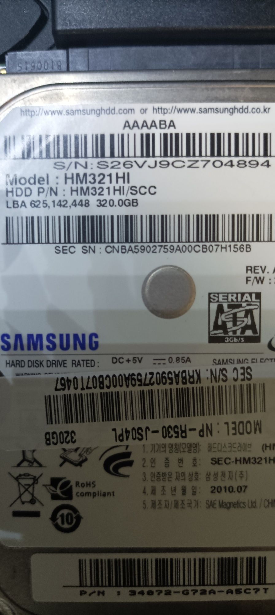 Dysk 2,5" HDD 320 GB Samsung.