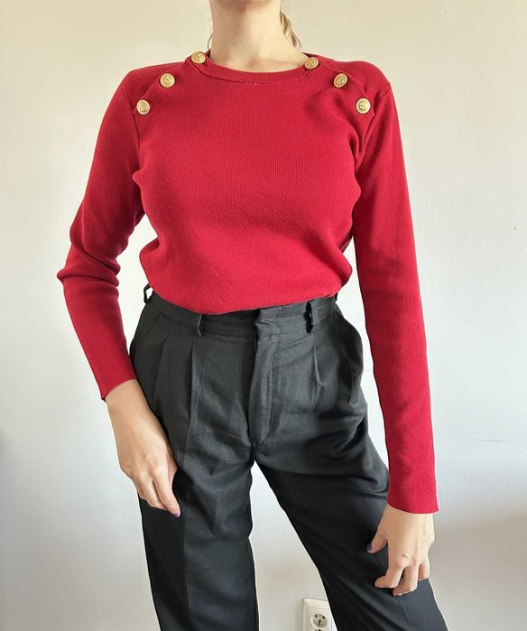 Czerwony damski sweter bawełniany dzianinowy L Petit Bateau