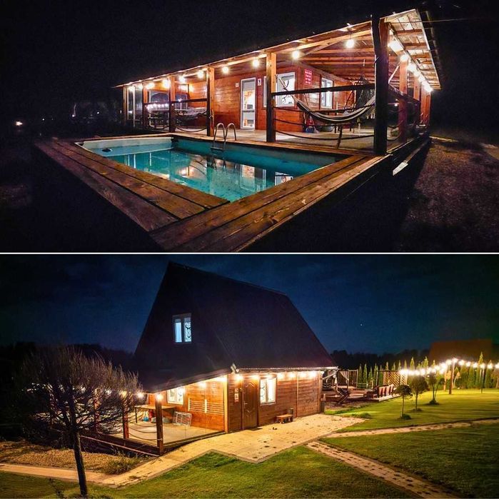 Domek z basenem – Mazury | Jacuzzi, sauna, jezioro – noclegi, wynajem