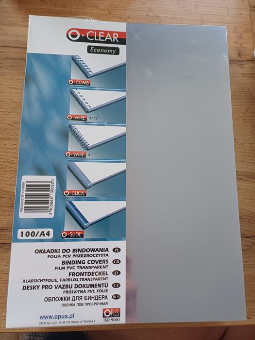 OPLUS A4 100szt Okładki do bindowania folia PCV przezroczysta