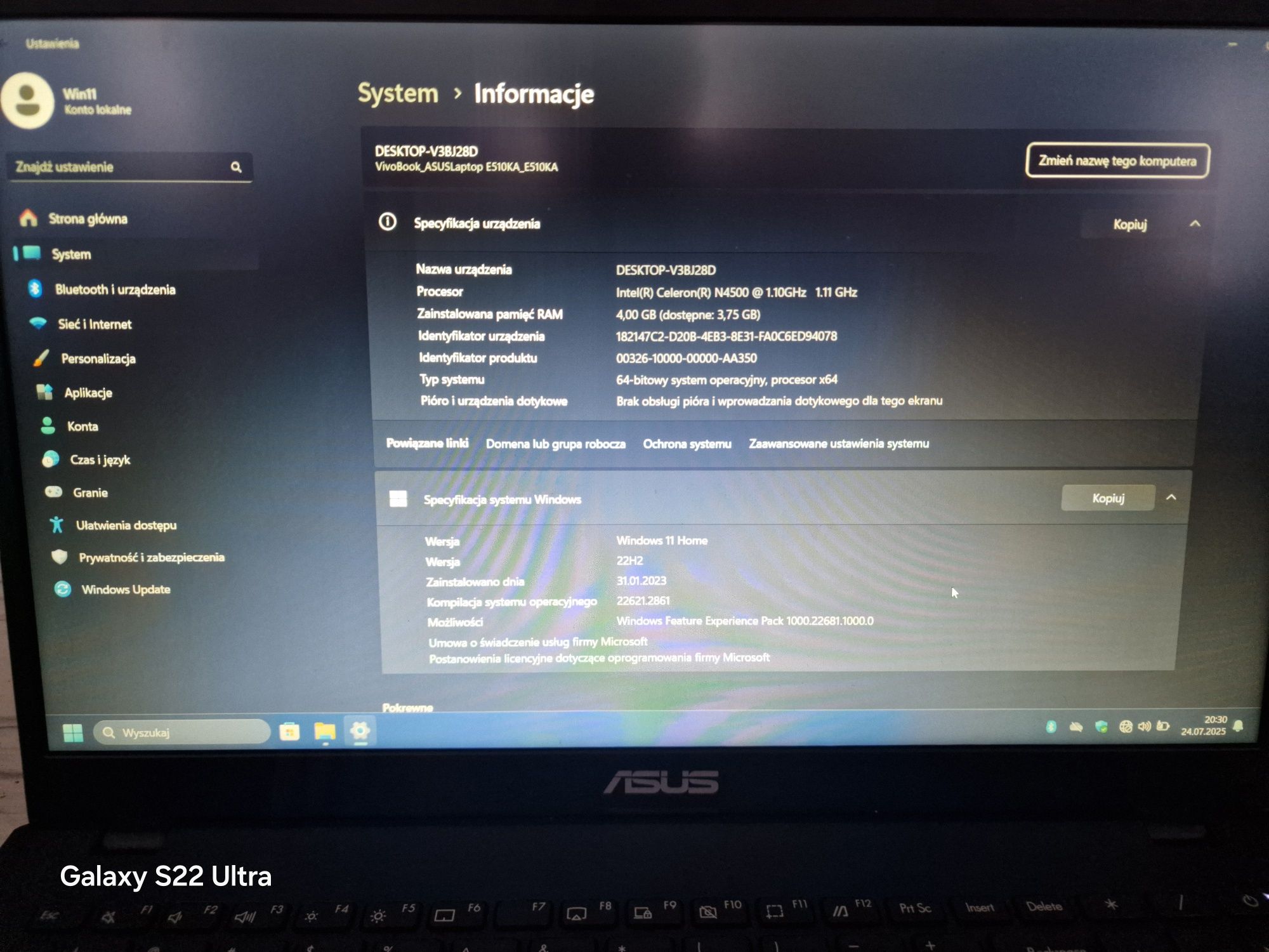 Laptop asus e510 stan bardzo dobry