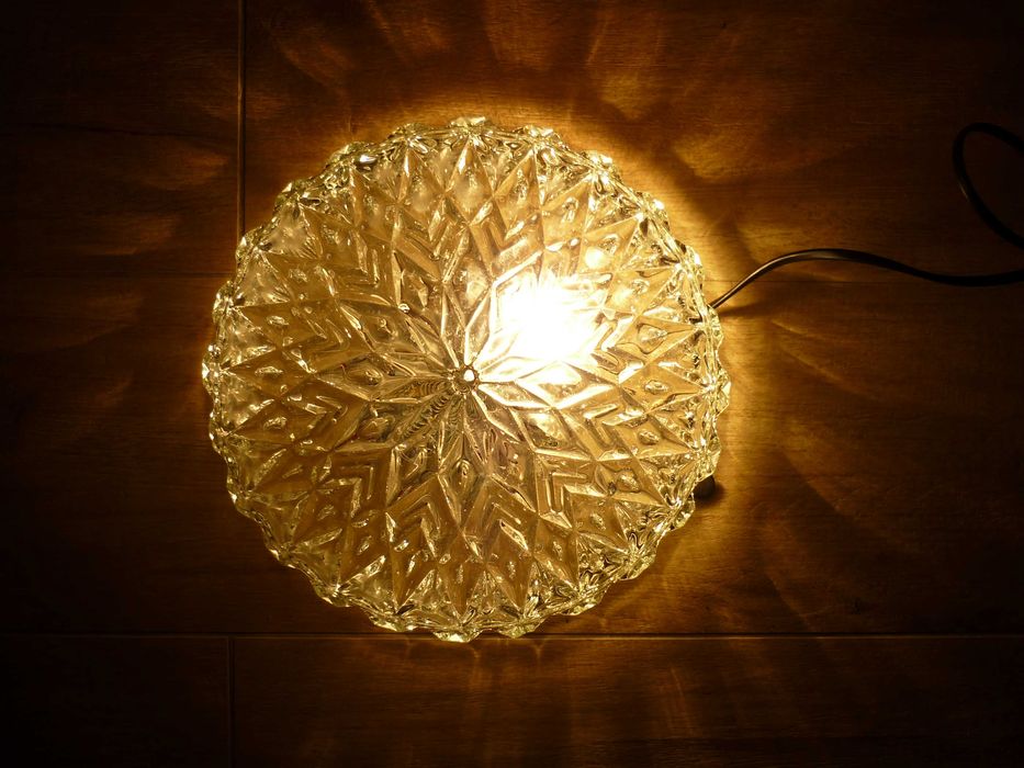 Plafon  PRL szkło WILKASY, POLAM, kryształowy NOWY