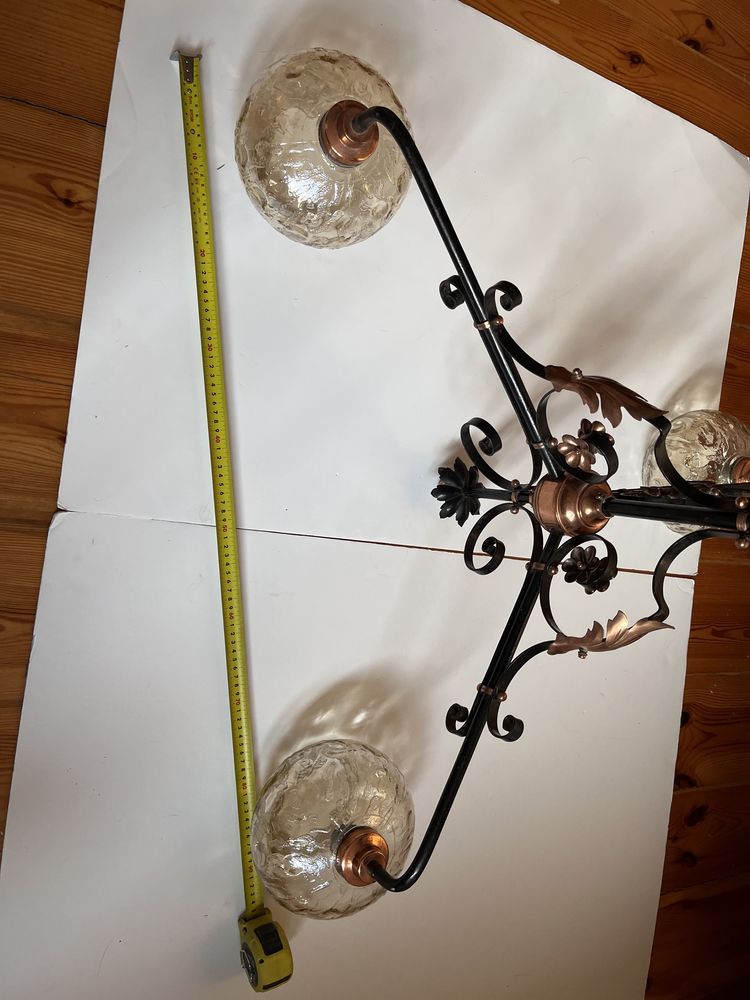 Duży retro żyrandol - lampa 3-punktowa, miedziano-czarna