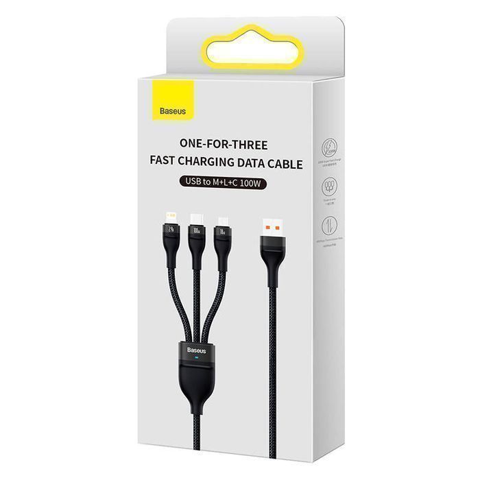 Kabel USB 3w1 Baseus Flash Series, USB-C + micro USB + Lightning, 100W