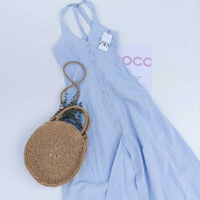 Сукня міді з коміром хальтер від zara, розмір xs