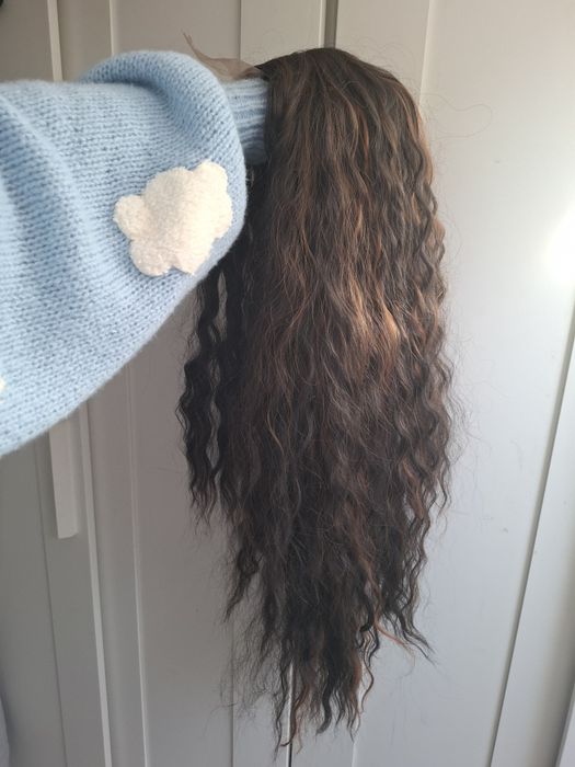 Długa gęsta peruka fale brąz lace front premium synthetic hair Brown w