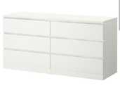 Comoda Malm 6 gavetas branca - com tampo de vidro