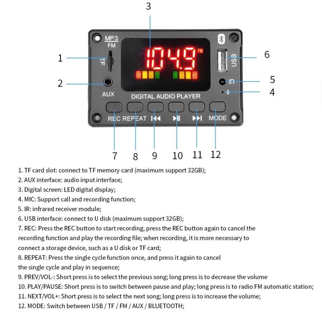 усилитель 2*40W.  MP3 плеер. Bluetooth 5.0  mp- плеер, аудио проигрыва