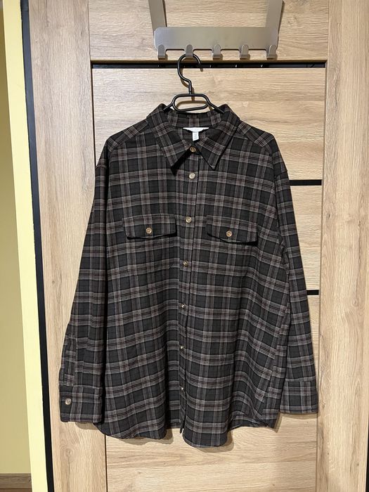 Koszula flanelowa w kratę brązowa oversize flannel shirt H&M r. M L XL