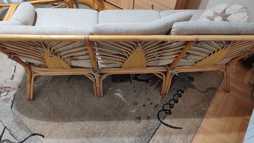 Meble rattanowe zestaw kanapa 3 osobowa, 2 fotele, ława kawowa, barek