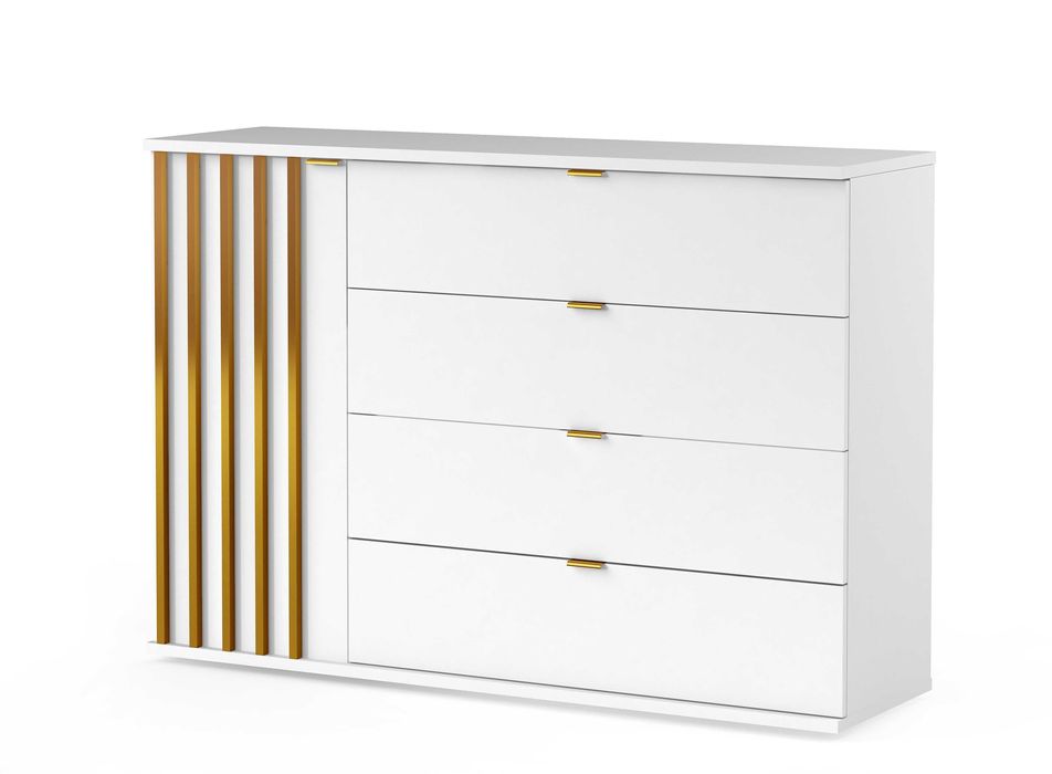 DUŻA komoda do salonu CZARNE złote uchwyty lamele 120 cm z szufladami