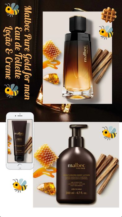 Conjunto Malbec Pure Gold eau de Toilette, loção e barba homem