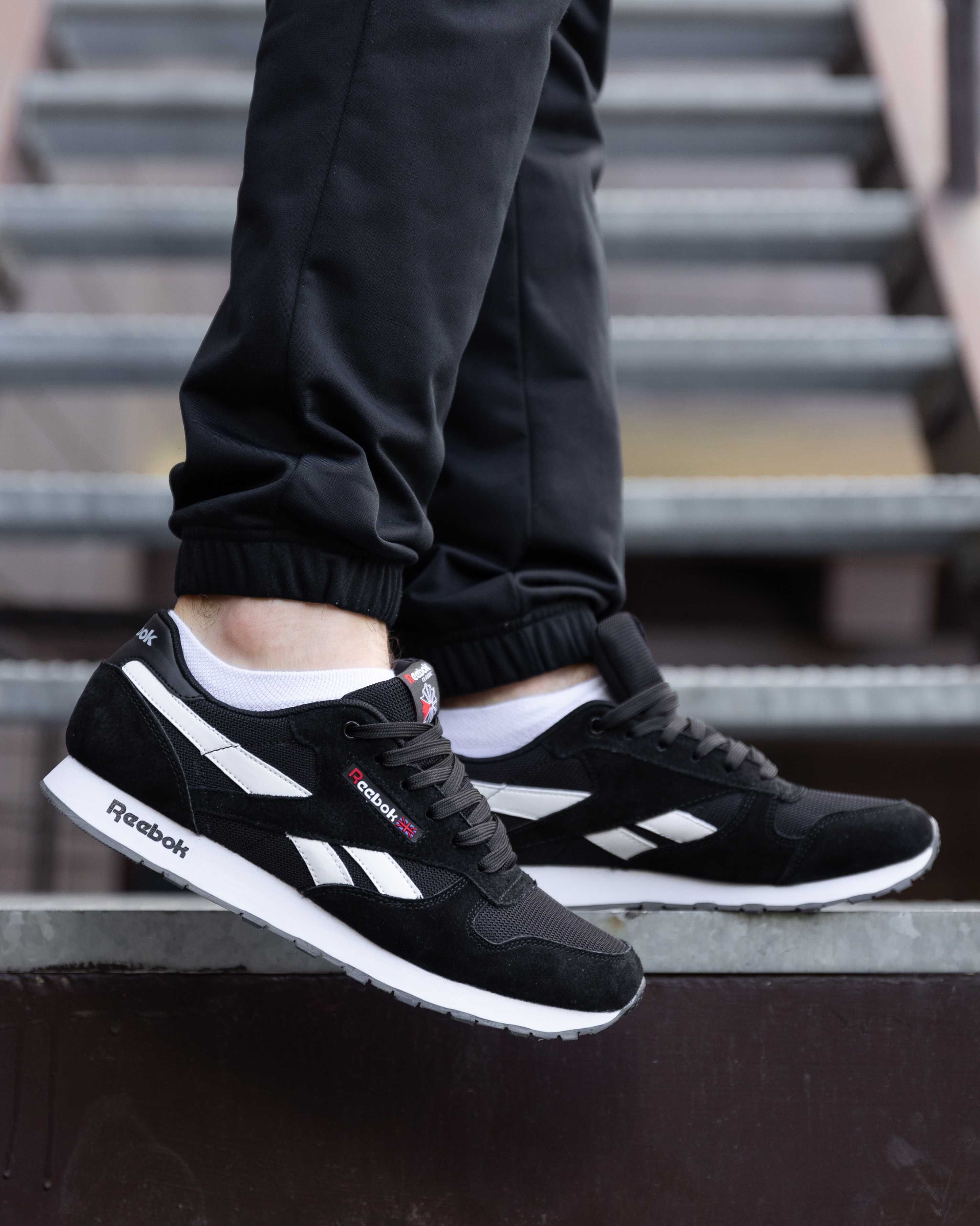 Кроссовки мужские Reebok Classic Leather Black White Рибок Классик