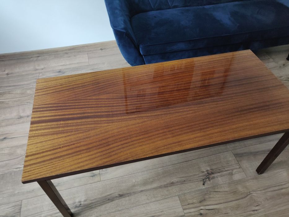 Stolik retro vintage prl brązowy drewniany lakierowany