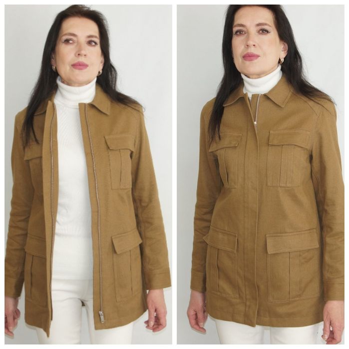 H&M S-M beżowy płaszcz trencz kurtka koszulowa z diagonalu