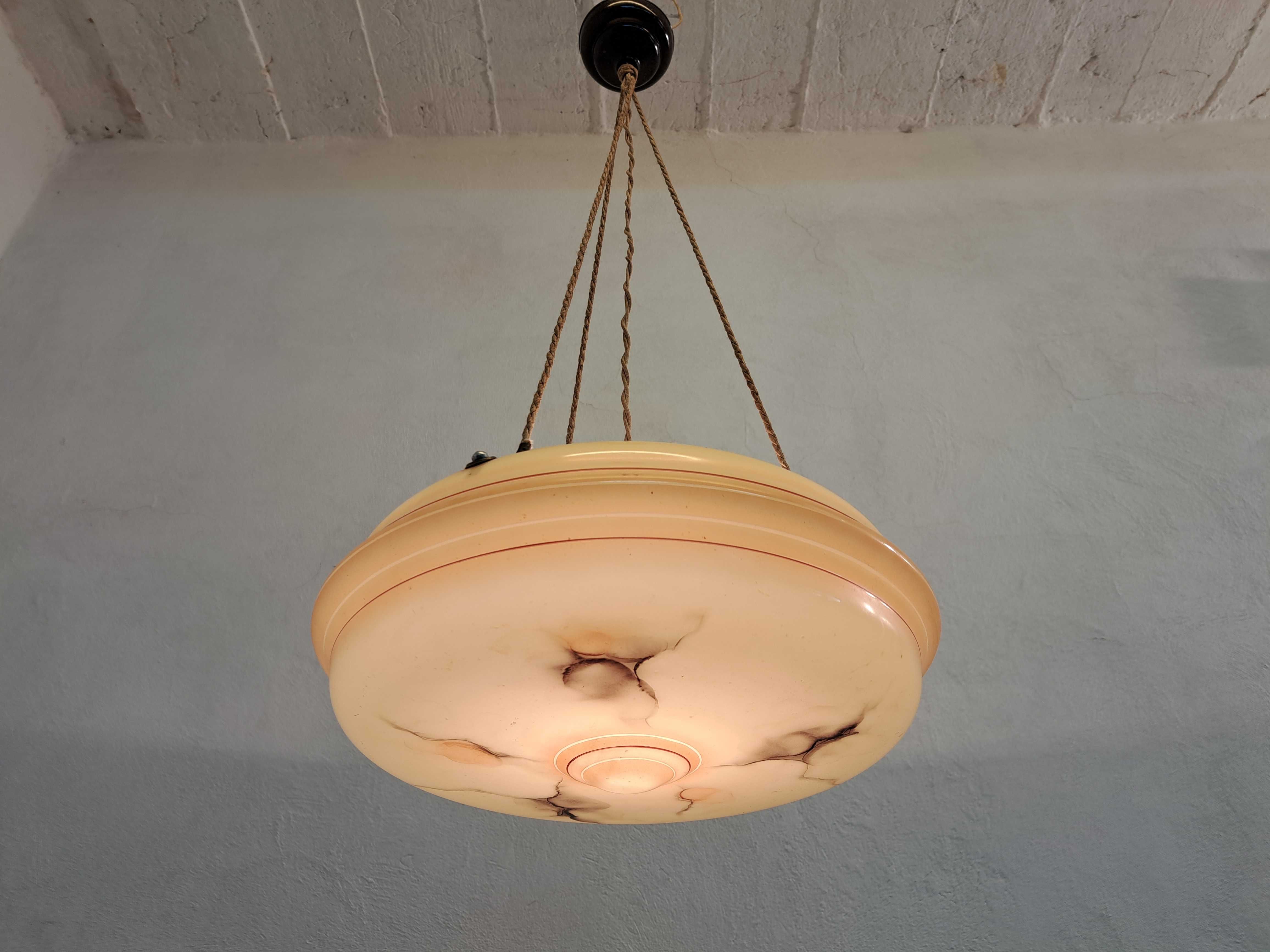 Żyrandol lampa ampla kremowa brązowe smugi, klosz marmurek