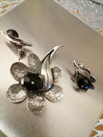 Komplet biżuterii srebrnej z onyksem - nowy