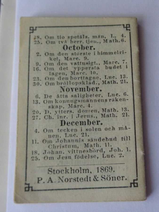 Szwedzki kieszonkowy kolekcjonerski kalendarzyk z roku 1870-zobacz