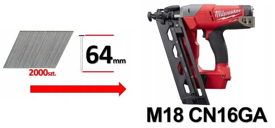 MILWAUKEE M18 CN16GA (CN16GA-202X) - gwoździe 64mm - okazja !!!