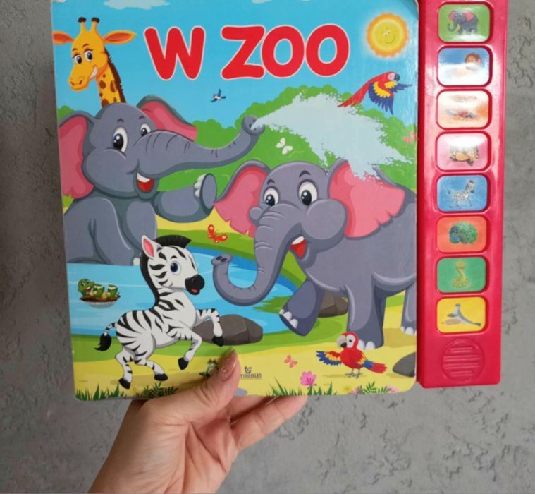Książka książeczka bdb z odgłosami zwierząt zoo sa baterie, duża