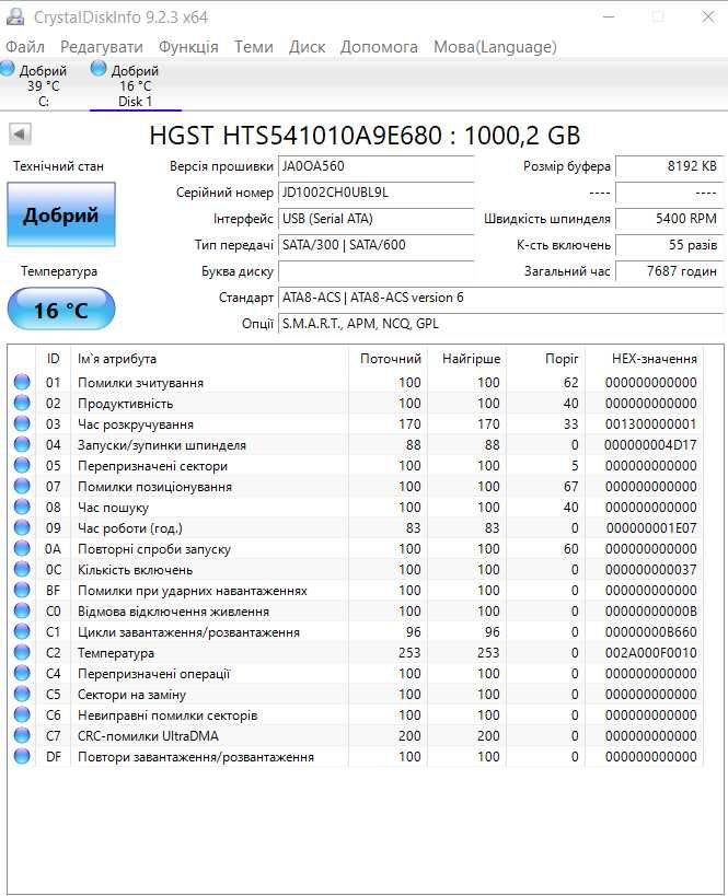 зовнішній диск  1TB HGST HTS541010A9E680