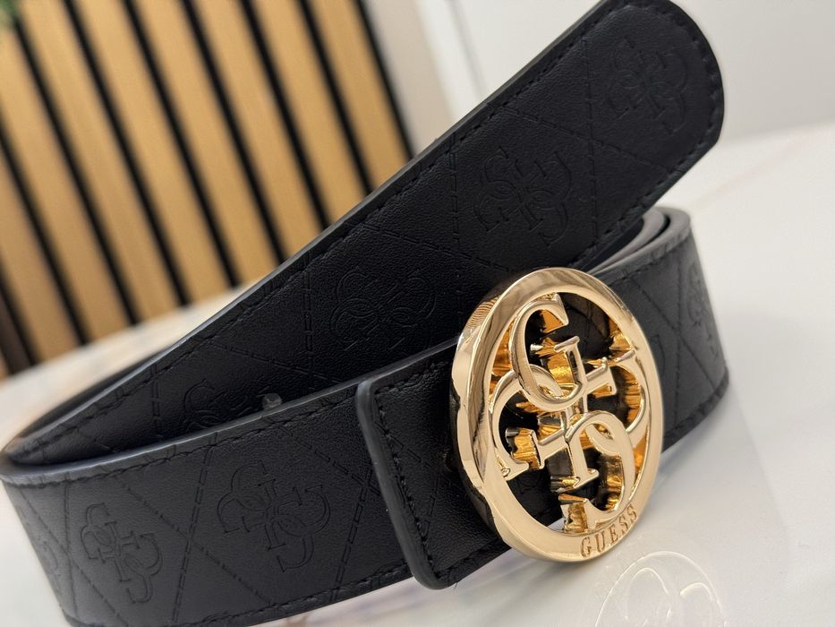 Pasek Guess Premium Monogram damski złoty