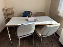 Zestaw mebli kuchennych/biurowych – stół + 4 krzesła + regał