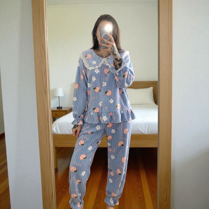 Nowy miękki komplet piżam dwuczęściowy urocza piżama