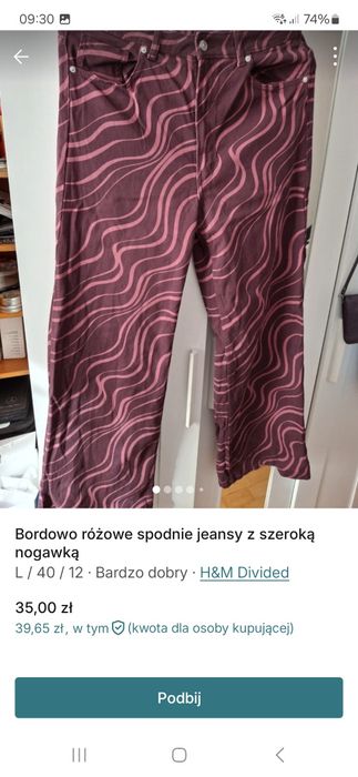 Spodnie różowo burgundowe fale