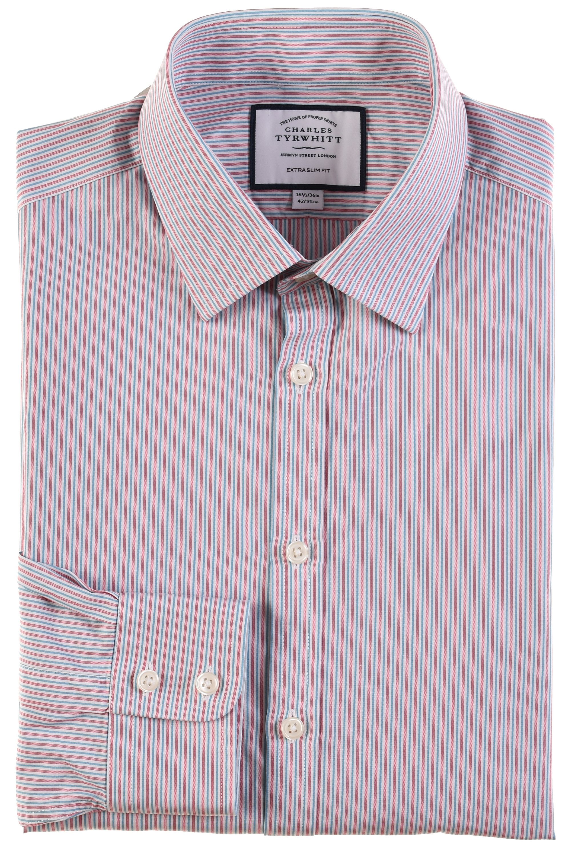 CHARLES TYRWHITT EXTRA SLIM koszula męska różowy prążek bawełna L k 42