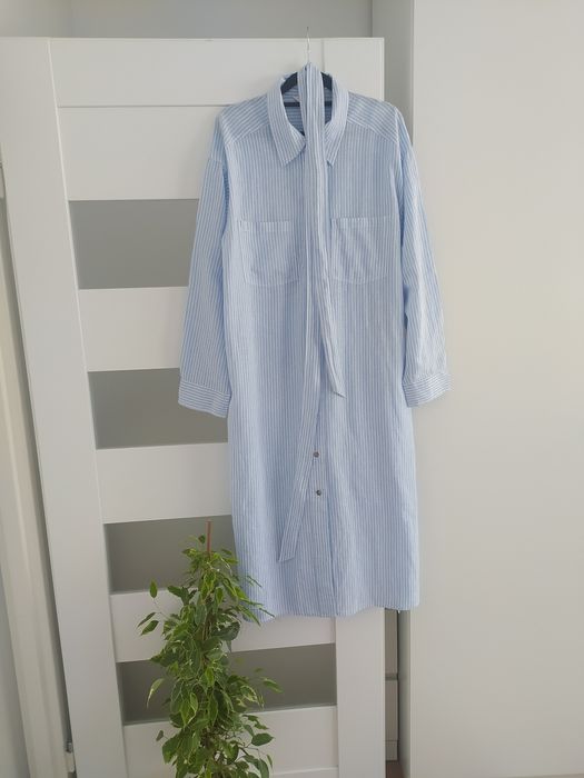 Sukienka z lnem w paski H&M rozm M
