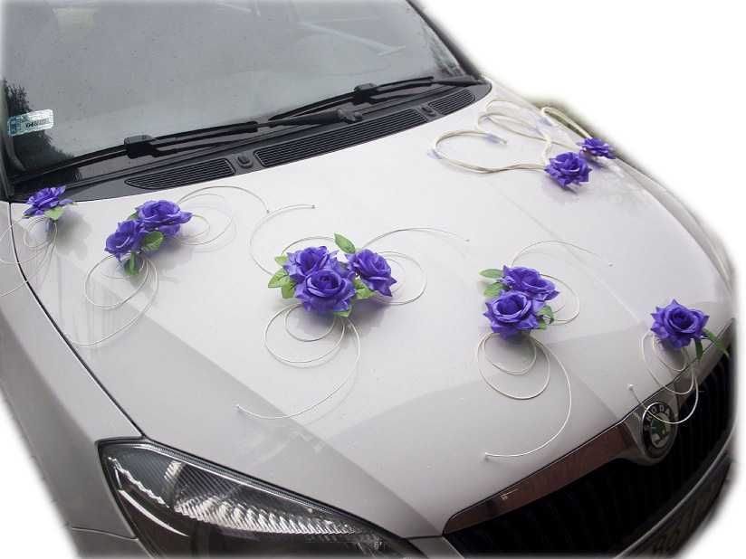 Elegancka FIOLETOWA dekoracja-ozdoba na auto samochód do ślubu 129