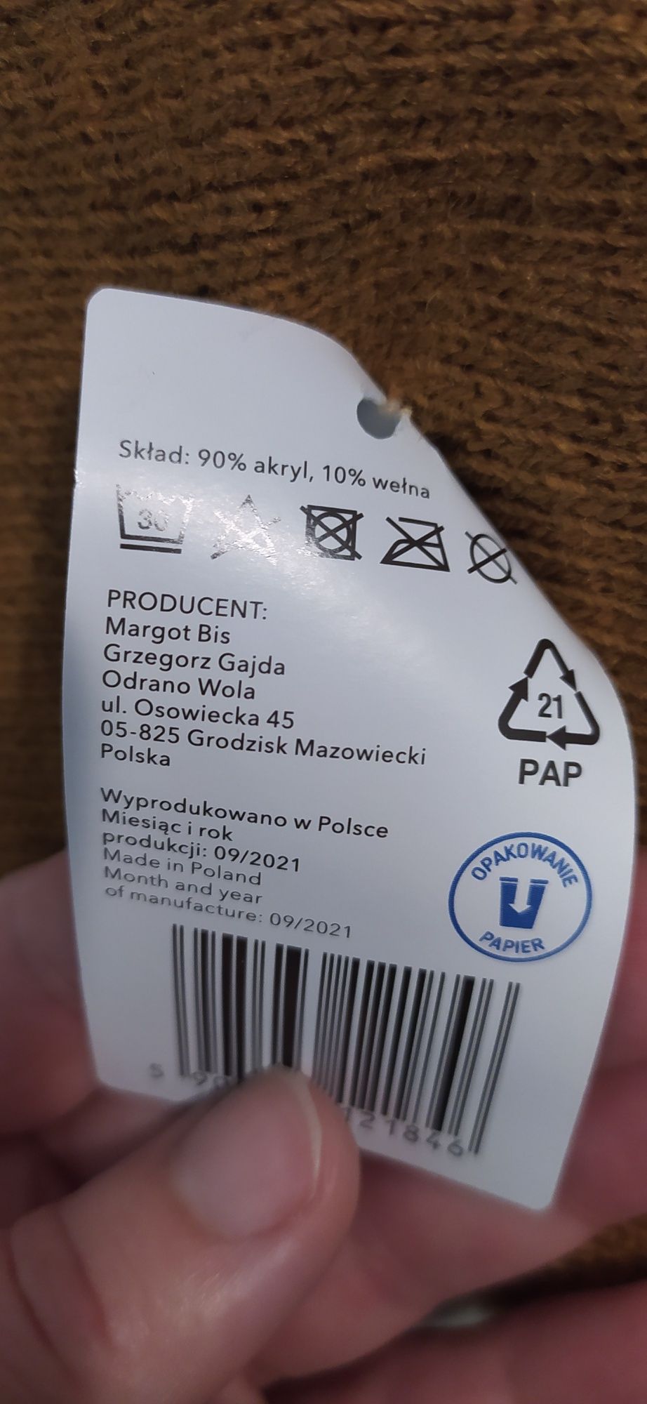 Zestaw czapka z kominem szalik miodowy musztardowy S/M nowy wełna