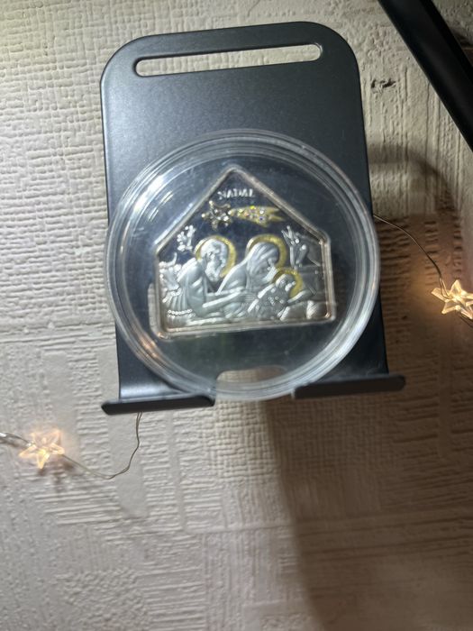 Серебряная монета с кристаллами Swarovski " Рождество " 25 грамм