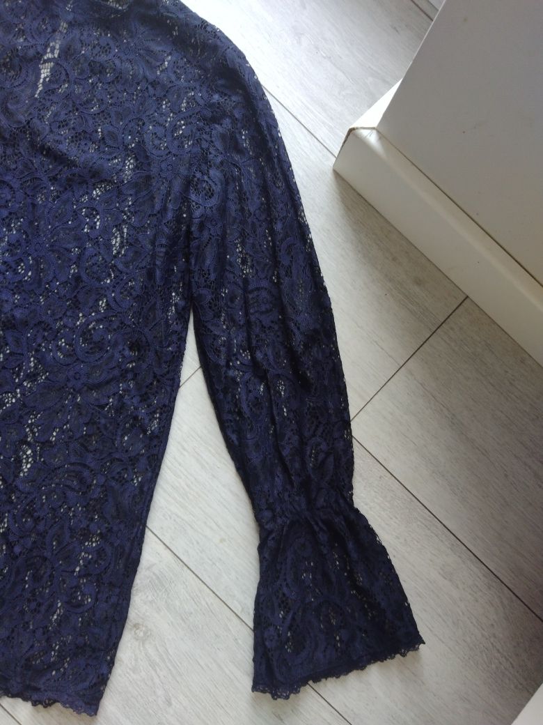Elegancka koronkowa bluzka z falbanką vintage retro Zara