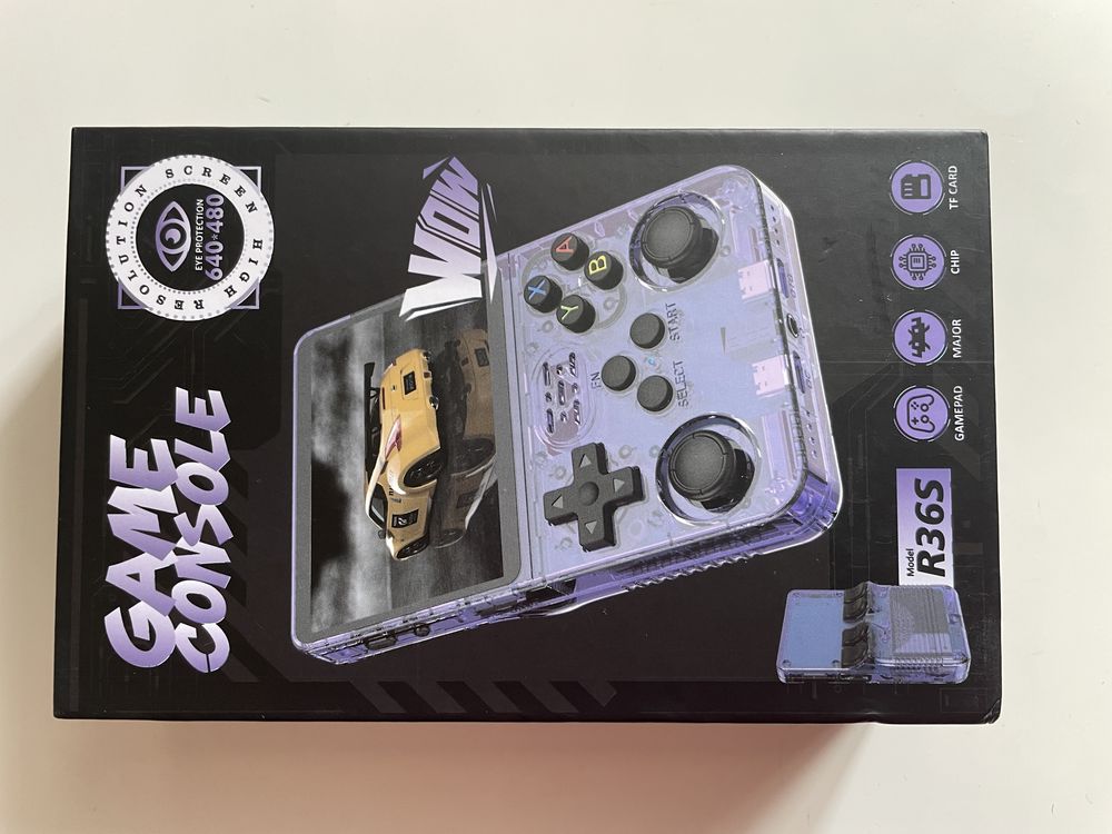 Retro konsolka R36S nowa w kolorze transparent purple