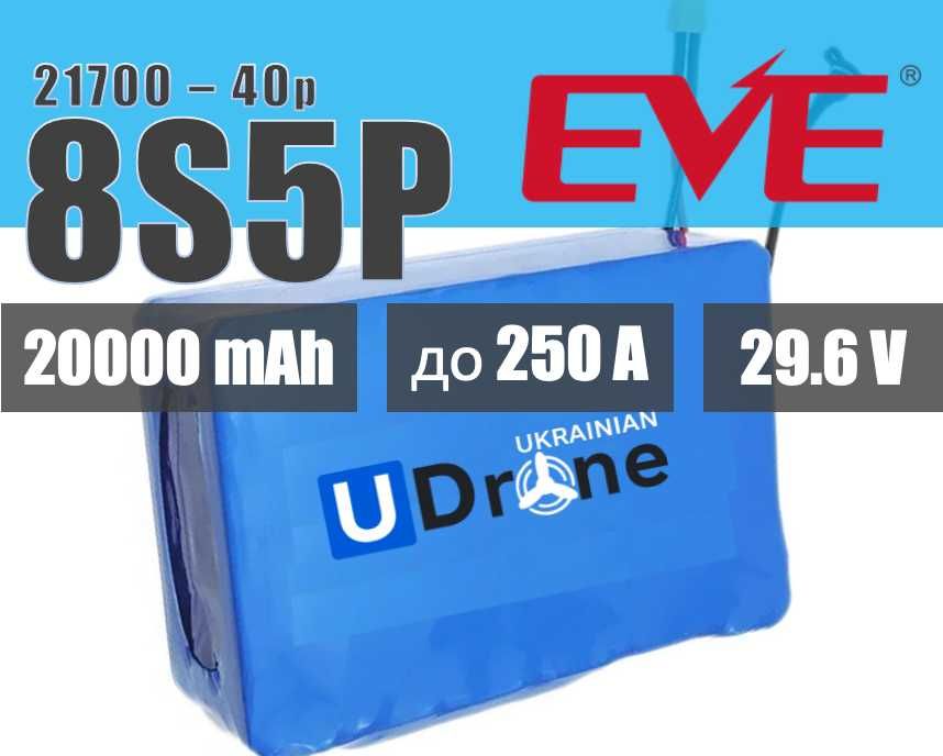 Акумулятор (батарея) для FPV (ФПВ) дрону 8S5P: 20000mAh, 250A, 29.6V
